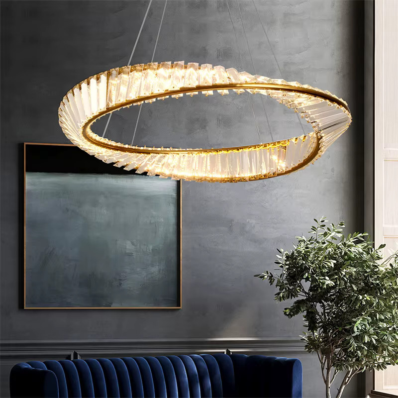 GreeLustr Moderne LED Ring Pendelleuchte aus Metall und Kristall in Gold/Messing für Wohnzimmer und Esszimmer - Bild 2