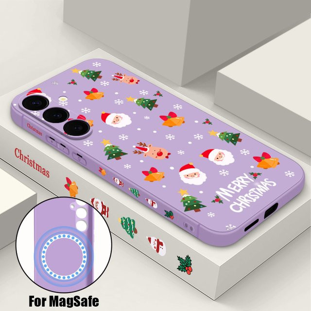 Magnetische Handyhülle Santa Elch Design für Samsung Galaxy S25 S24 S23 S22 Ultra Plus FE in Beige und Weiß mit MagSafe Wireless Charging Unterstützung - Bild 1