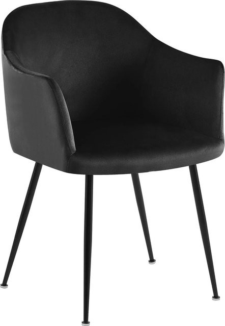 DELUKE Esszimmerstuhl CILIS in Schwarz mit Samtbezug und Armlehnen, B/T/H: 57 x 58 x 80 cm - Bild 1