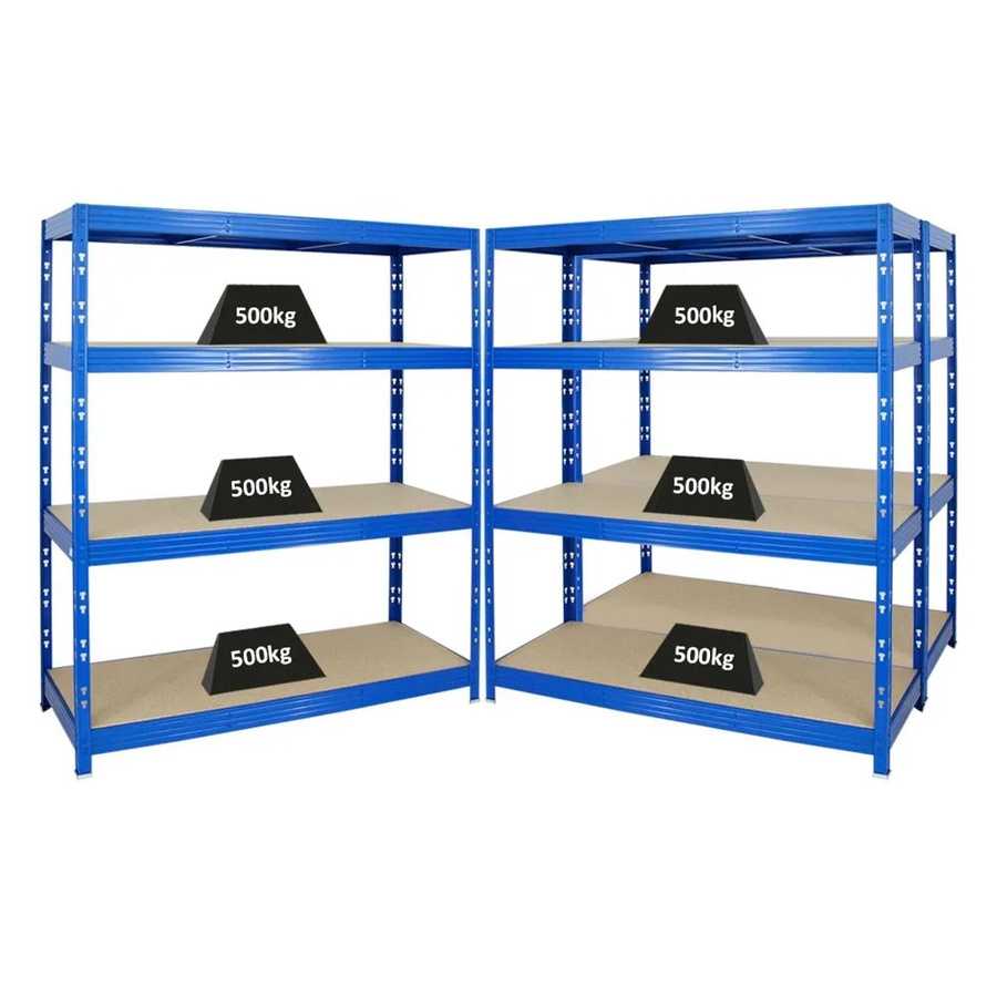 PROREGAL Rhino Schwerlastregal Set aus 3 Stück, Blau, 4 Ebenen mit MDF-Holzplatten, Fachlast 500 kg, H x B x T: 180 x 160 x 60 cm - Bild 2