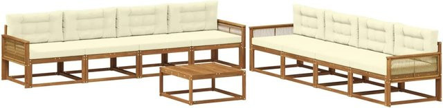 vidaXL Outdoor-Sofagarnitur aus Akazienholz in L-Form mit 9-teiligem Set aus Tisch, Sitzmöbeln und Kissen in Braun und Beige - Bild 1