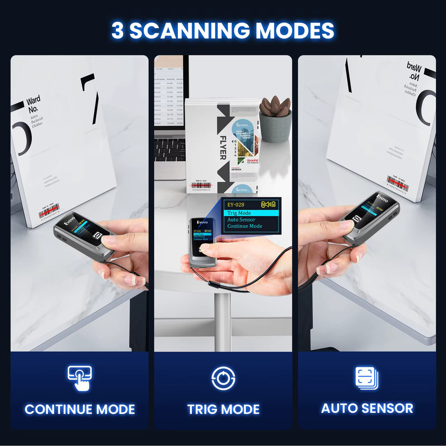 Eyoyo EY-028P Mini Bluetooth QR-Code-Scanner mit LCD-Display, tragbarer kabelloser 1D und 2D Barcode-Scanner für Bibliothek und Lager, kompatibel mit iPhone, iPad, Android, iOS und Laptop - Bild 5