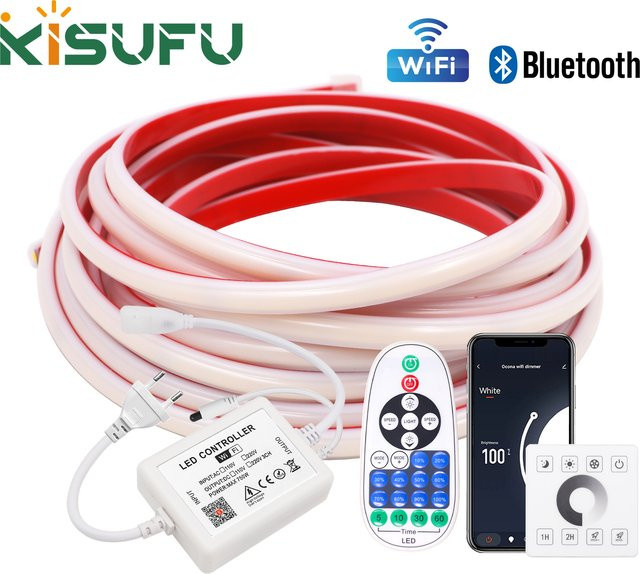 KISUFU Dimmbares COB-LED-Streifenlicht in Weiß mit WLAN und Bluetooth, 220 V, 240 LEDs/m, inklusive Touch-Steuerung und Fernbedienung - Bild 1