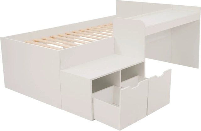 Merax Kinderbett mit Schreibtisch und Schubladen in Weiß, B/T/H: 90 x 200 x 205 cm - Bild 1