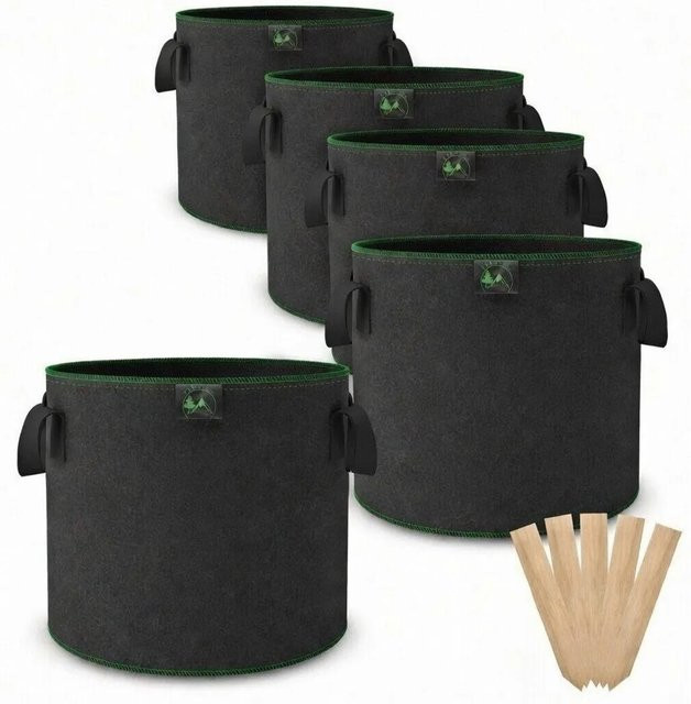 TTL GARDEN Pflanzsack 5er Set aus Filz, 6L Pflanzentöpfe in Schwarz, Durchmesser: 20 cm, ideal für Kräuter, Gemüse und Blumen - Bild 1