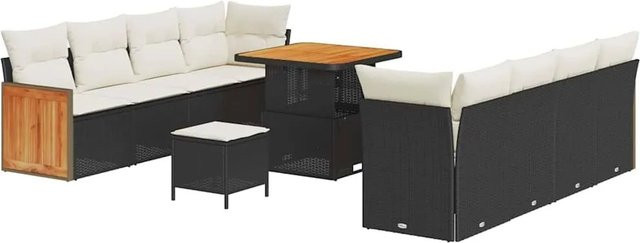 vidaXL Gartensofa-Set aus Poly-Rattan mit 11-teiligem Set in Schwarz und Beige inklusive Kissen und Stauraumfunktion - Bild 1