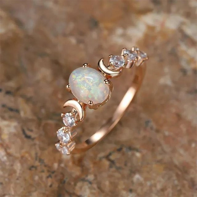 Huitan Ring, Imitations-Opal, Roségold, Kupfer, Zirkonia, Damen - Bild 1