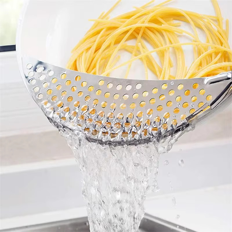 Edelstahl Topfsieb in Silber für Pasta und Spaghetti, rundes Abtropfsieb für die Küche - Bild 2
