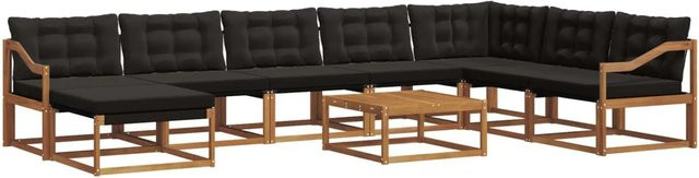 vidaXL Outdoor-Sofagarnitur aus Akazienholz mit Textilene und Kissen, 25-teiliges L-Shape Set, Braun und Schwarz - Bild 1
