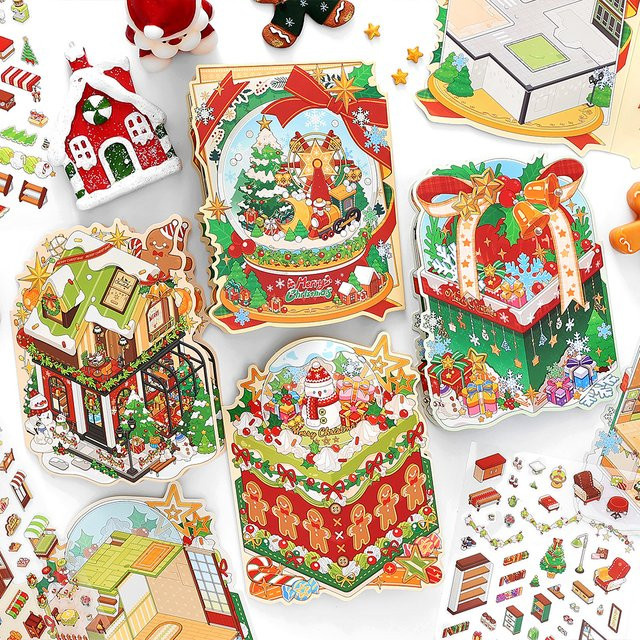 Today's Business Series Happy Christmas Diorama Aufkleber für Scrapbooking und DIY, 3 Beutel, Weiß und Mehrfarbig - Bild 1