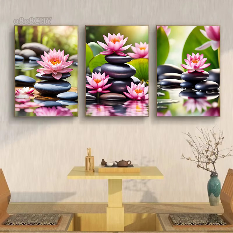 Potdemiel Spa Zen Leinwanddruck Poster mit Kirschblüten und Lotus in Pink - Bild 2