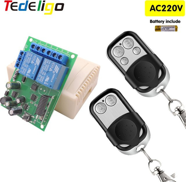Tedeligo 433 MHz RF Funkfernbedienungsschalter mit 2-Kanal-Empfängermodul und AB-Sender für Licht, Tür oder Garagenmotor, AC110V 220V - Bild 1