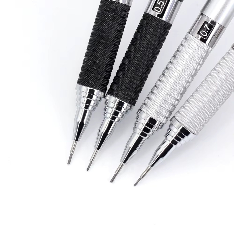 MROOFUL 3-teiliges Set mechanische Metall-Druckbleistifte in Schwarz mit Ersatzminen 0,5 mm und 0,7 mm HB Graphit für Schule und Skizzieren - Bild 2