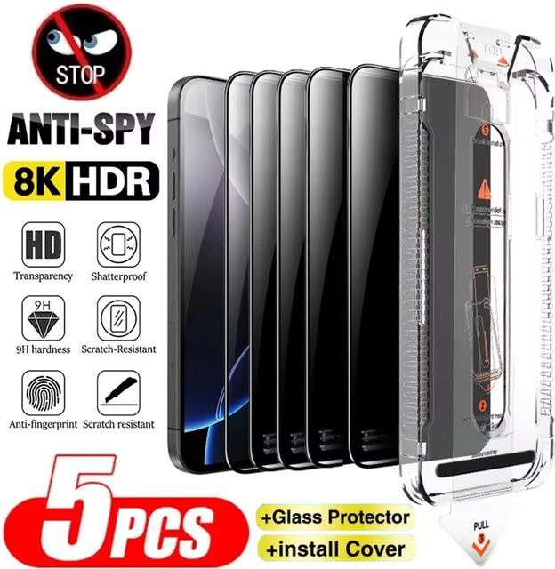 Privatsphäre Displayschutzfolie aus gehärtetem Glas für Apple iPhone 11 bis iPhone 17 Pro Max, Anti-Spy Schutzfolie, transparent - Bild 1