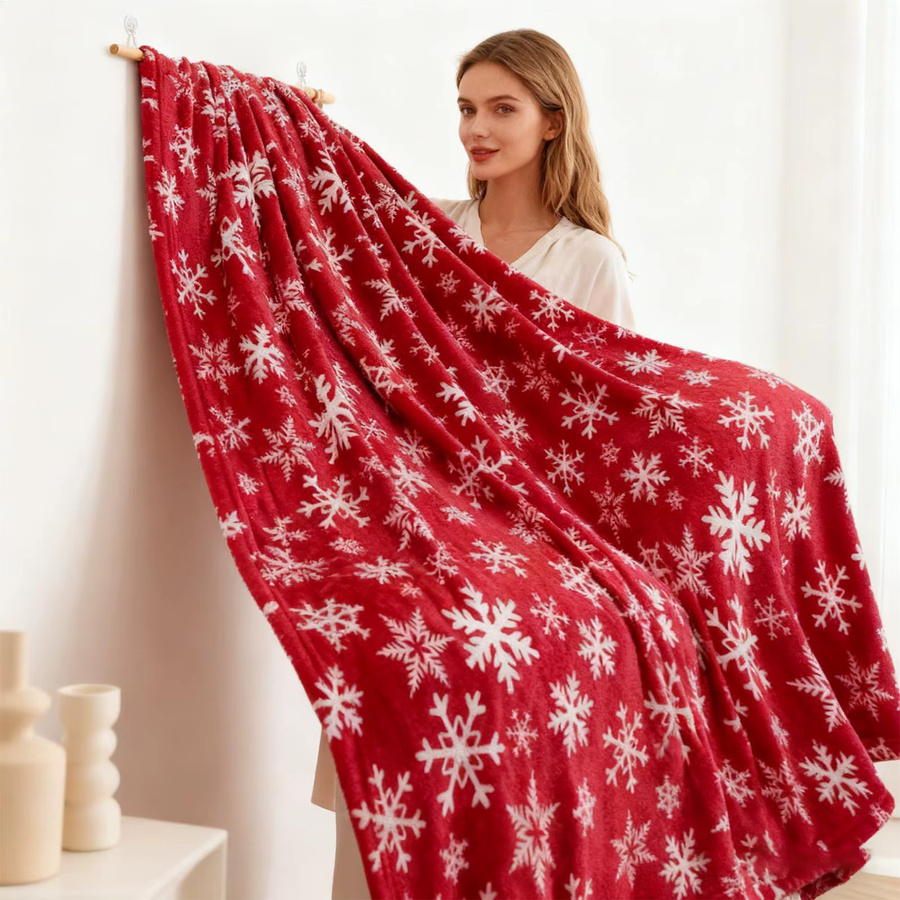 Weihnachtsdecke aus weichem Fleece in Rot für Sofa und Bett - Bild 2