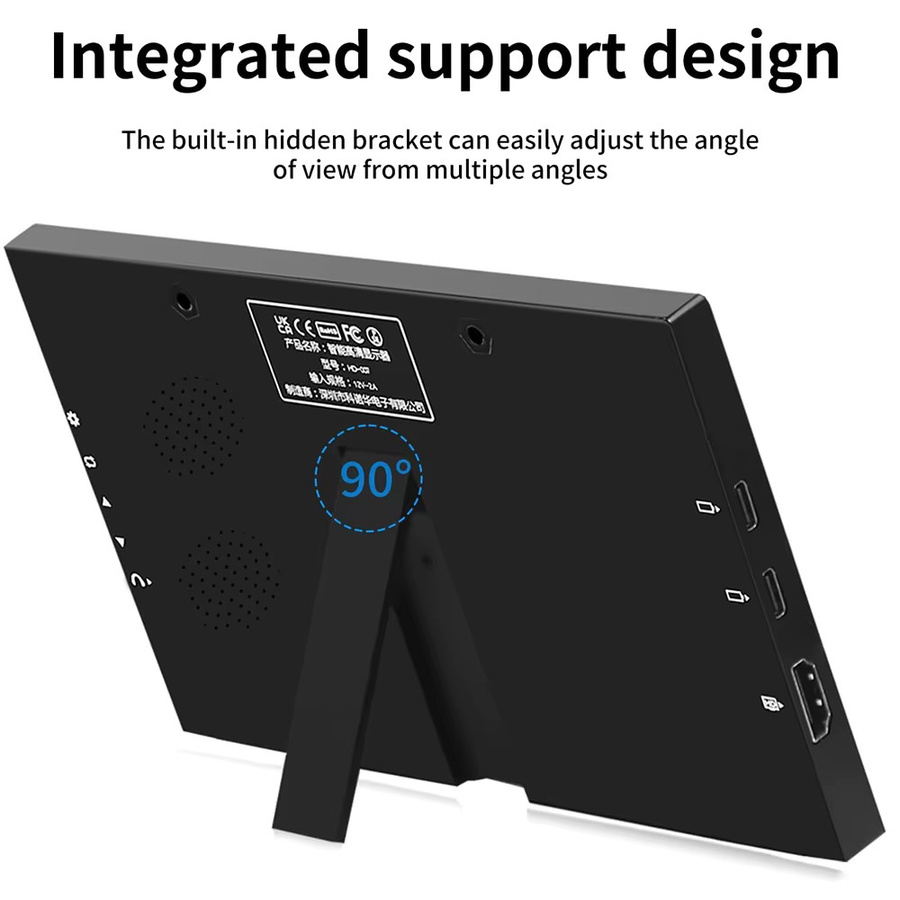 AISHICHEN 7-Zoll Tragbarer Touchscreen Mini-Monitor mit 1280x800 Auflösung und 60Hz, Schwarz, HDMI und USB-C für Raspberry Pi, Laptop, Smartphone und PC - Bild 2