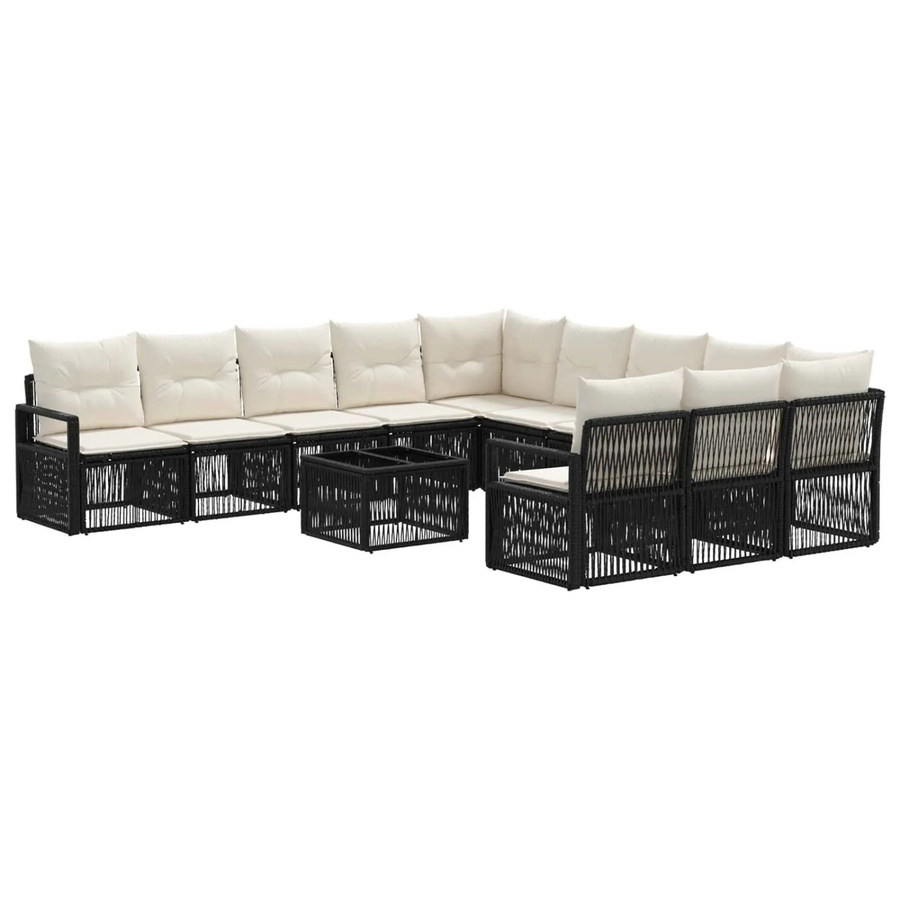 vidaXL Gartensofa-Set 12-teilig in Schwarz aus Poly-Rattan mit Polstern und Couchtisch in U-Form - Bild 2