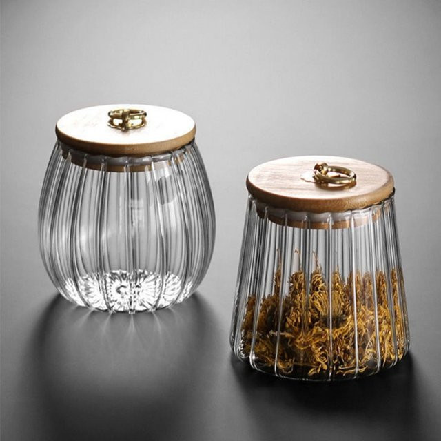 Luftdichter Vorratsbehälter aus Glas mit Holzdeckel, transparenter Lebensmittelkanister für Kaffee oder Bonbons - Bild 1