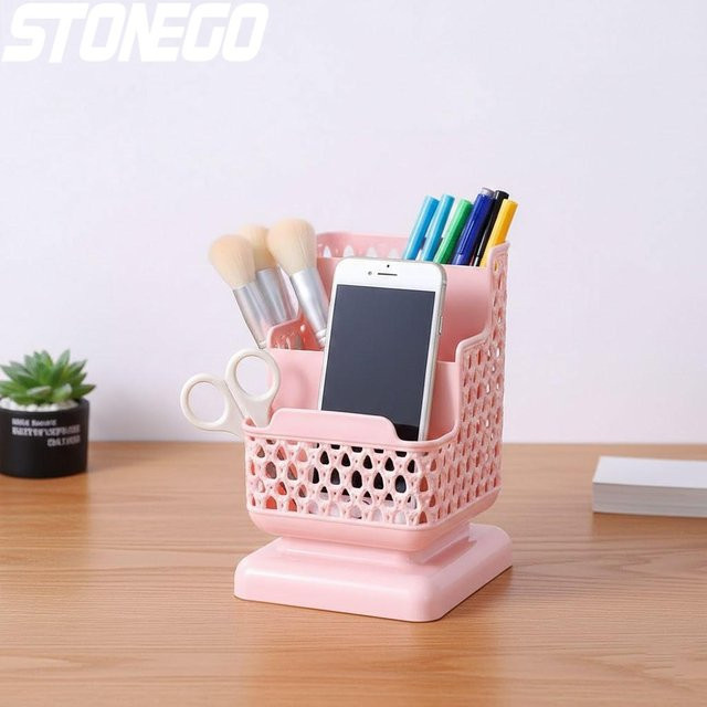 STONEGO Multifunktionaler Schreibtisch-Organizer aus Kunststoff mit drei Fächern in Weiß oder Pink - Bild 1