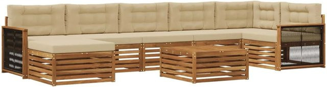 vidaXL Outdoor-Sofagarnitur L-Form aus Akazienholz mit 8 Kissen in Natur und Beige - Bild 1