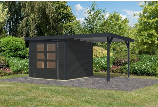Karibu Gartenhaus Ernesto 3,5 C mit Anbaudach in Anthrazit, B/T/H: 209 x 238 x 242 cm - Bild 1