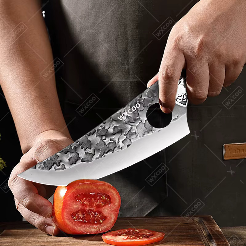 WXCOO Metzgermesser aus geschmiedetem Edelstahl mit Hammermuster und braunem Holzgriff - Bild 3