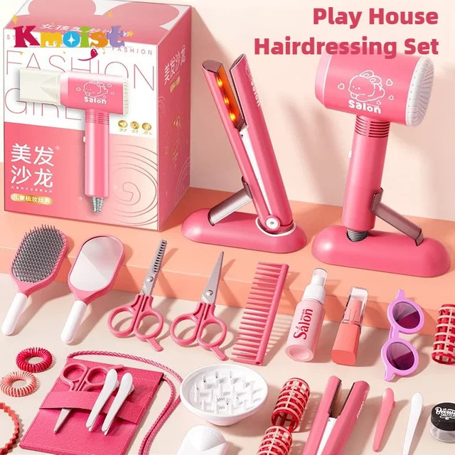 Kmoist Friseursalon Rollenspiel Set für Kinder in Pink mit Haartrockner und Make-up Zubehör - Bild 1
