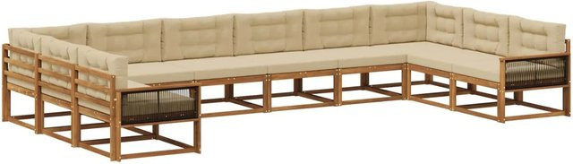 vidaXL Outdoor-Sofagarnitur in U-Form aus massivem Akazienholz mit Polstern und Kissen in Natur-Beige - Bild 1