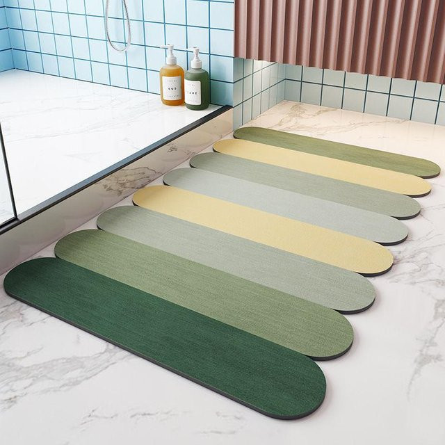 Schnelltrocknende und rutschfeste Badezimmer-Fußmatte von Yiran Furniture aus Kieselgur, gestreift, B/T: 60 x 40 cm - Bild 1