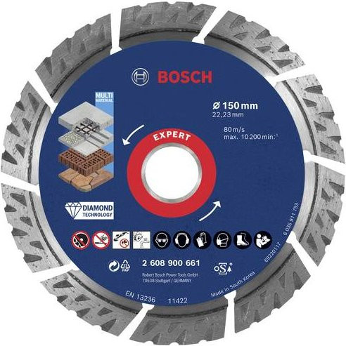 Bosch EXPERT MultiMaterial Diamanttrennscheibe für große Winkelschleifer, Durchmesser: 150 mm, Bohrungs-Ø: 22,23 mm, Dicke: 2,4 mm, Höhe: 12 mm - Bild 1