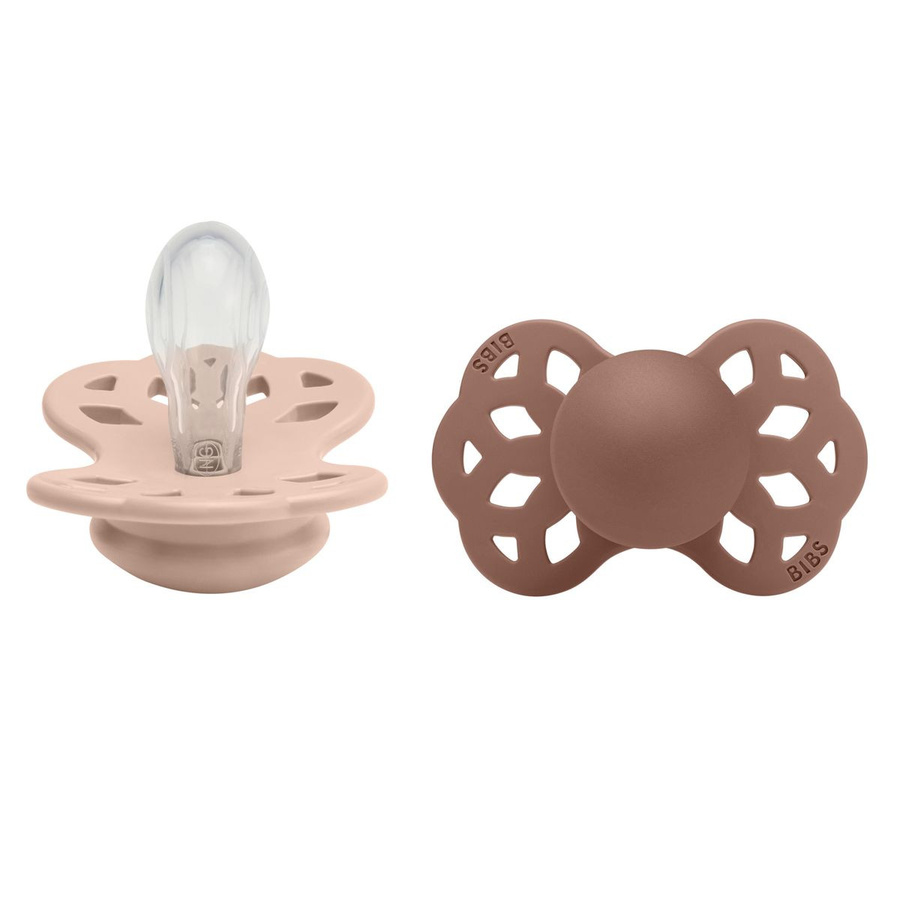 BIBS Schnuller 2er Pack Infinity mit symmetrischem Silikonsauger für 0-6 Monate in Blush / Woodchuck - Bild 1