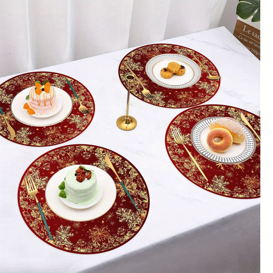 VIKAMA 4-teiliges Tischset Schneeflocken in Rotgold für Weihnachtsfeiern und festliche Tischdekoration - Bild 2