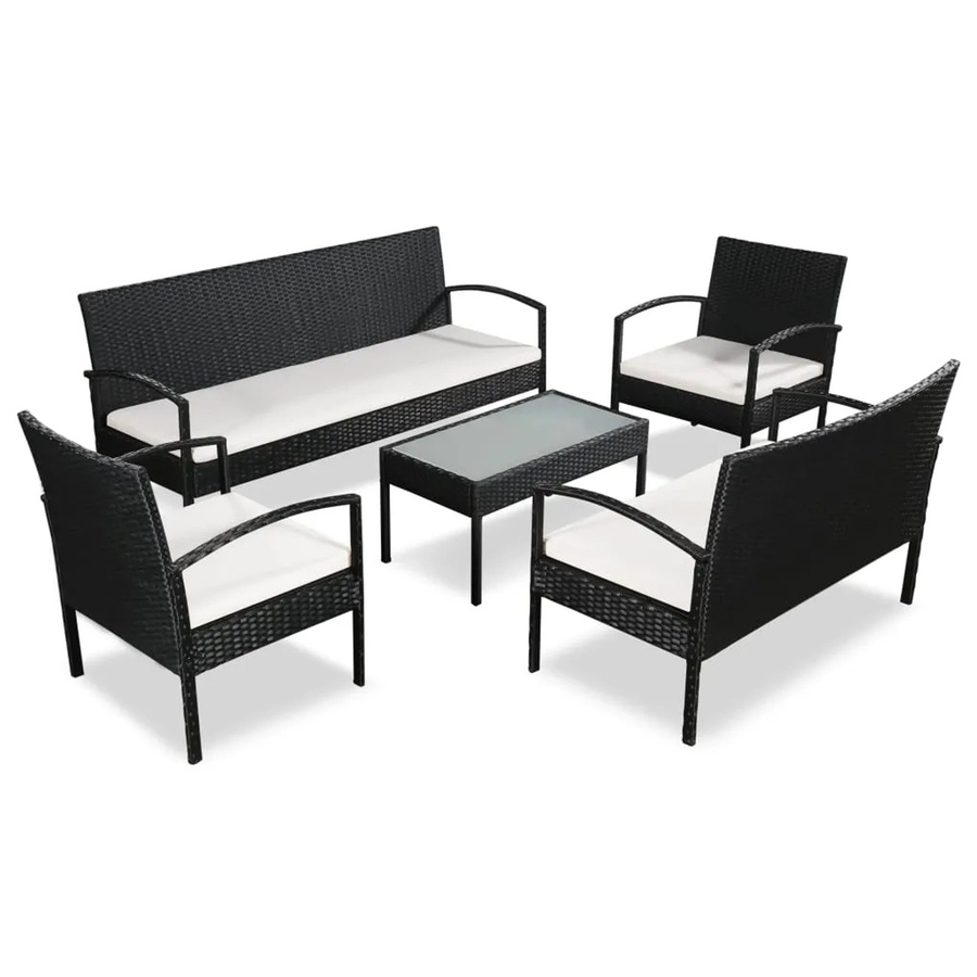 vidaXL 5-tlg. Garten-Lounge-Set aus Poly Rattan und Metall in Schwarz mit Auflagen und Glastisch - Bild 2