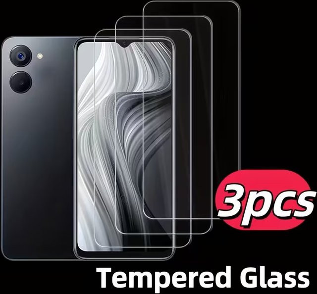 3er-Set Panzerglas Displayschutz für Realme V30 V50s V60s V70 V70S V60 Pro, Vollabdeckung, Transparent - Bild 1