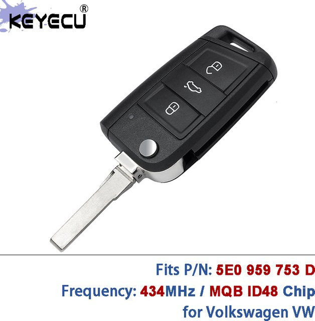 KEYECU Funkschlüssel mit MQB ID48 Chip und Keyless Go für Skoda Rapid und Octavia MK3 ab 2013, Schwarz - Bild 1