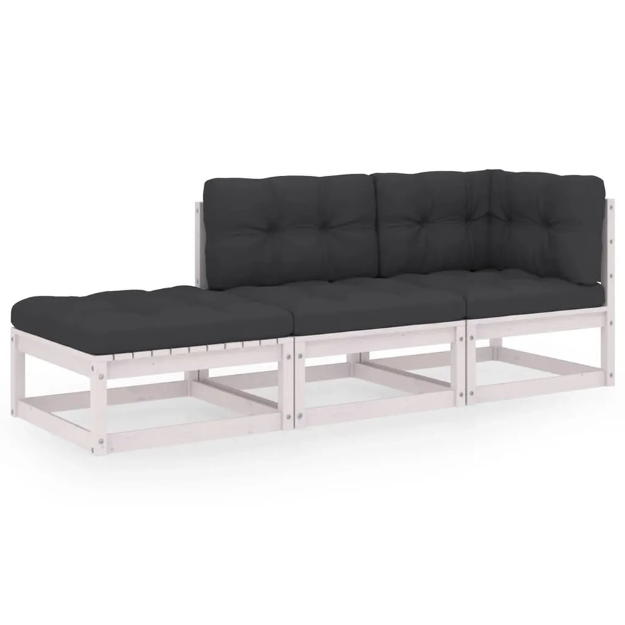 vidaXL 3-tlg Garten-Lounge-Set aus massivem Kiefernholz mit Kissen in Anthrazit und Weiß - Bild 2
