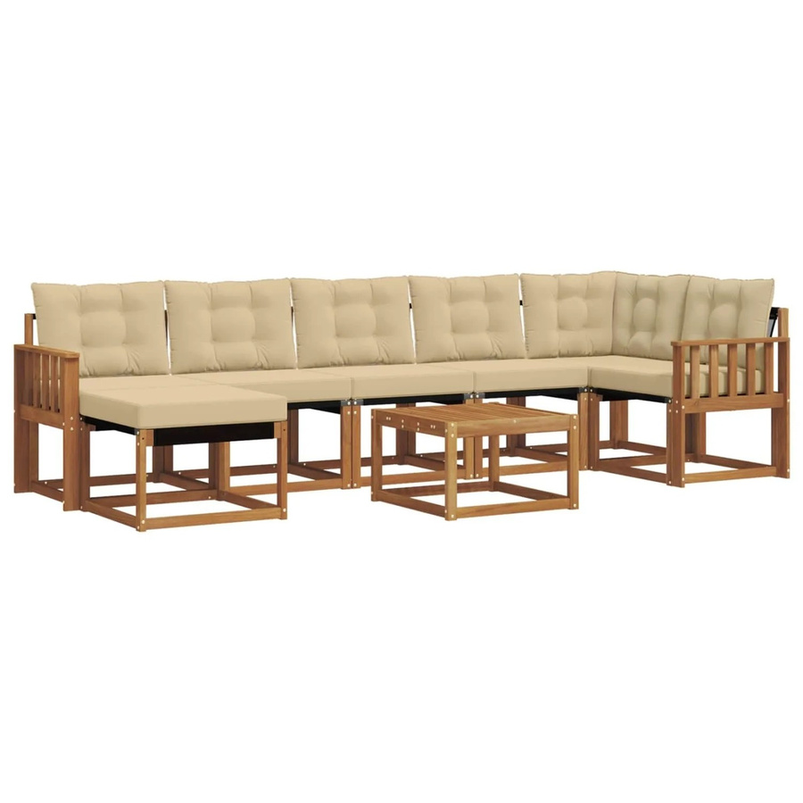 vidaXL 8-teiliges L-Shape Sofa Set aus Akazienholz mit Kissen in Natur und Beige - Bild 2