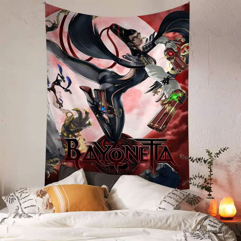 Bayonetta Wandteppich mit Mandala-Porträt im Bohemian-Stil, mehrfarbiger Textil-Wandbehang in Hochformat - Bild 2