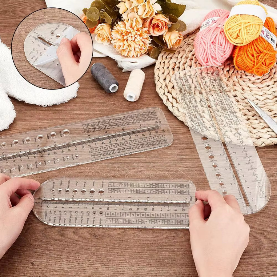 3er-Set Socken-Lineal aus transparentem Acryl für Häkeln und Stricken, Nadelmessgerät und Sockenblocker in 8, 10 und 12 Zoll - Bild 2