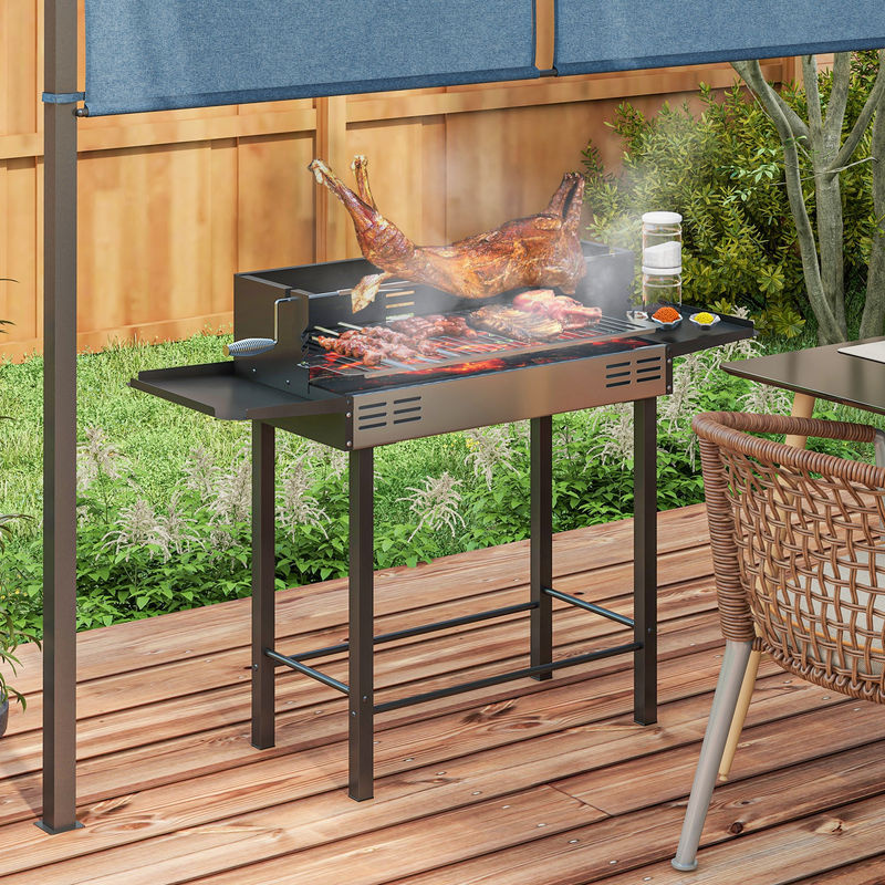 Outsunny Campinggrill Holzkohlegrill klappbar mit Grillrost und Rotisserie-Kit in Schwarz - Bild 2