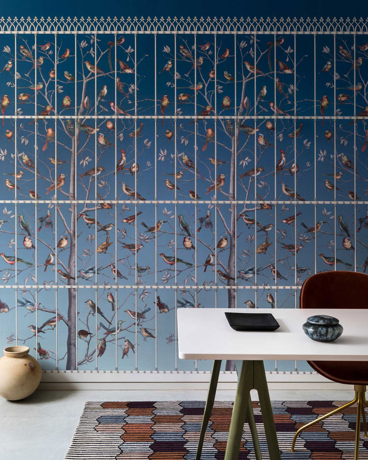 Cole & Son Christian Lacroix Tapete Uccelli Cerulean Sky Mural in Blau und Multicolour mit floralem und botanischem Design, Breite: 104 cm, Höhe: 280 cm - Bild 1