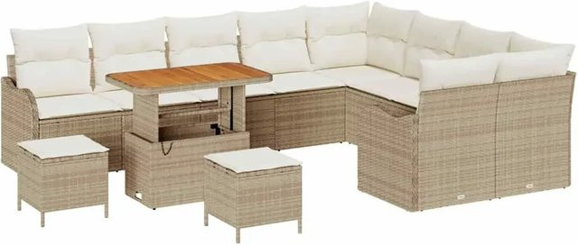 vidaXL Garten-Sofa-Set 12-teilig aus Poly-Rattan und Akazienholz in Beige-creme - Bild 1