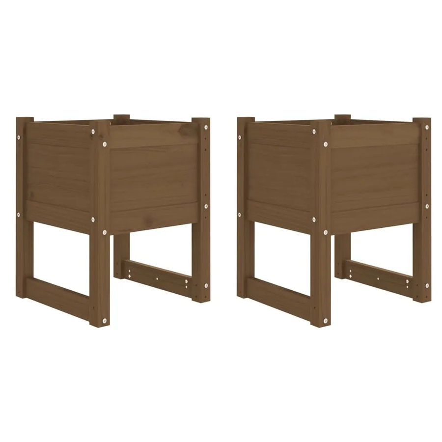 vidaXL Pflanzkübel Set aus Massivholz Kiefer, 2 Stück, Honigbraun, B/T/H: 40 x 40 x 52,5 cm - Bild 2
