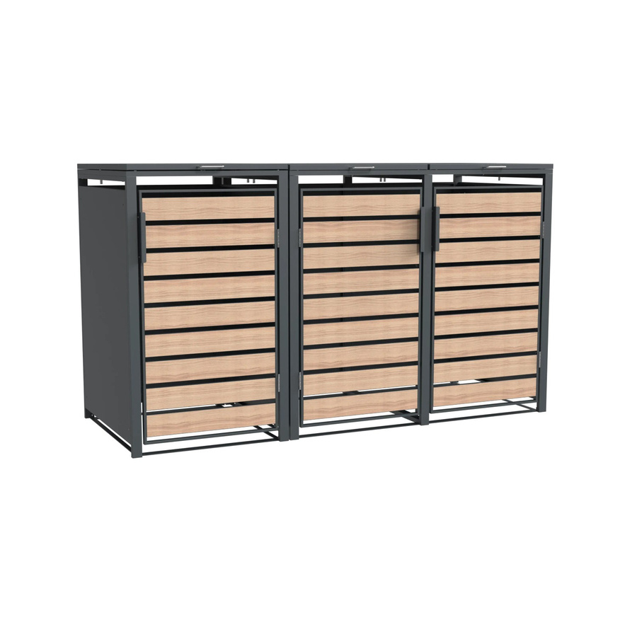 Westmann Mülltonnenbox Lacina für 3 Mülltonnen à 240 L in Anthrazit und Holzoptik aus pulverbeschichtetem Stahl, B/T/H: 200 x 80 x 116 cm - Bild 2