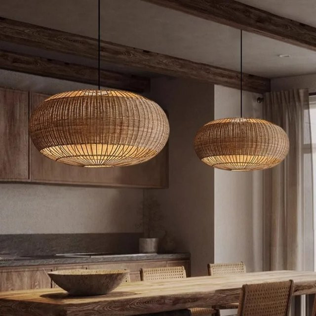 HomeLover Wabi Sabi Rattan Hängelampe in Braun für Wohnzimmer, Küche und Restaurant - Bild 1