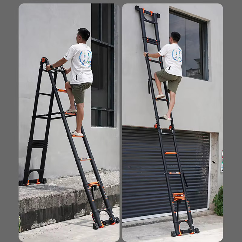 Multifunktions-Klappleiter aus Aluminiumlegierung in Schwarz als Teleskopleiter und tragbare technische Treppe - Bild 3
