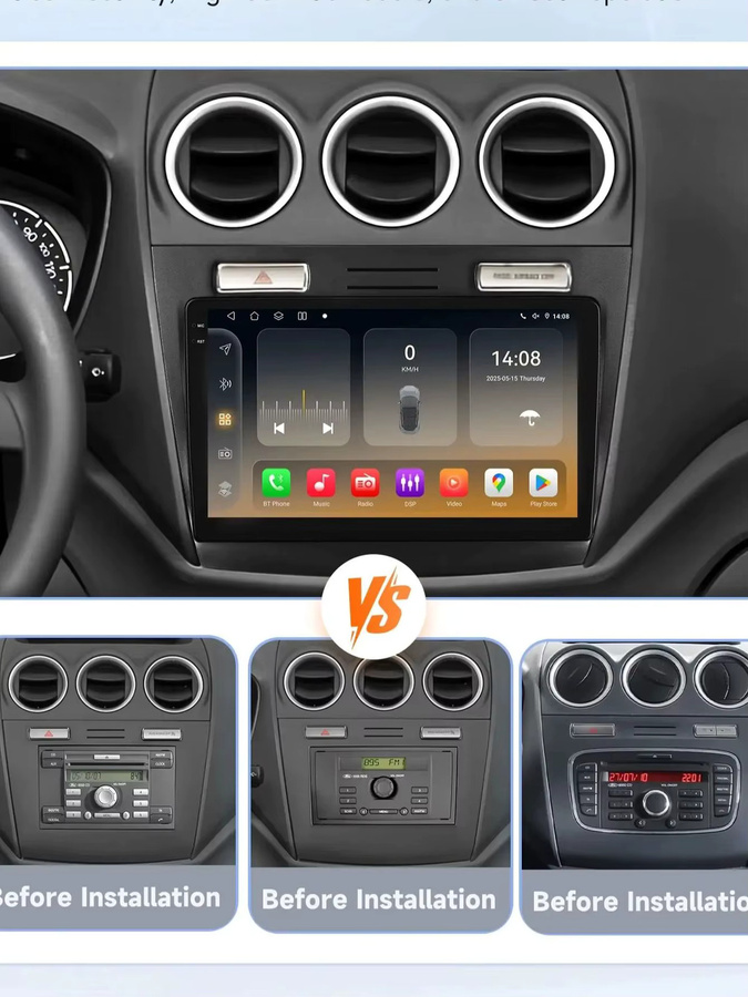 Hizpo Android 14 Auto-Multimedia-Player für Ford Transit/Tourneo Connect 2005–2014 mit 8 Kernen, Snapdragon 6115, AI Carplay, 4G und GPS in Schwarz - Bild 4