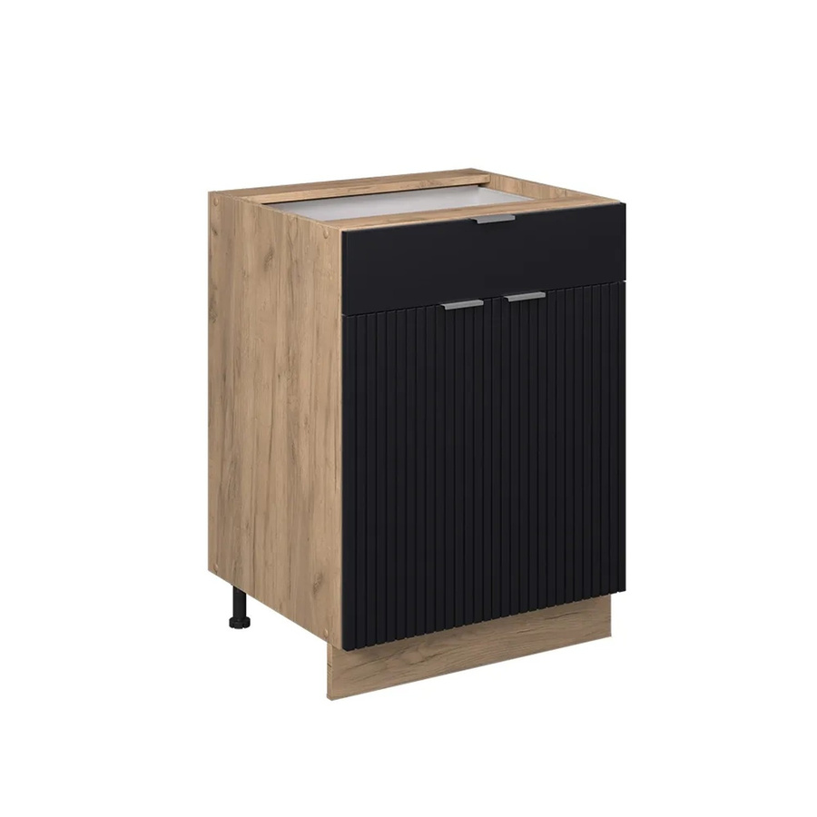 Vicco Küchenunterschrank Fame-Line Eiche Schwarz Gestreift mit Arbeitsplatte Marmor-Weiß B: 60 cm, H: 82 cm, T: 29,53 cm - Bild 3