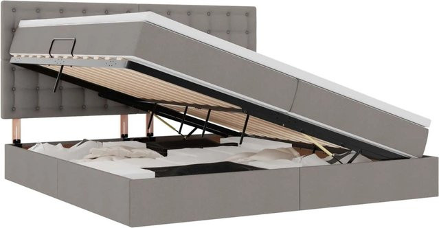 vidaXL Bett mit Kopfteil und LED-Lichtleisten in Taupe, inklusive USB-Ladeport und integriertem Leselicht, mit Lift-up-Funktion, B/T/H: 200 x 200 x 203 cm - Bild 1