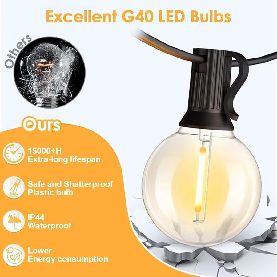 LED G40 Lichterkette mit wasserdichten Kugelbirnen für die Außenbeleuchtung und Weihnachtsdekoration, 7,6-30 Meter - Bild 3
